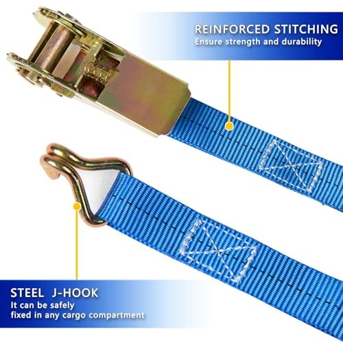 Sweecomb Ratchet Straps (4-Pack), 1 Inch x 16.4 Feet (2200lb Break Strength) with Sturdy Metal Hooks, 1x Work Gloves, Heavy Duty Tie Down Straps for Truck, Cargo Trailer, Motorcycle, Luggage, Moving (Blue) - Image 4