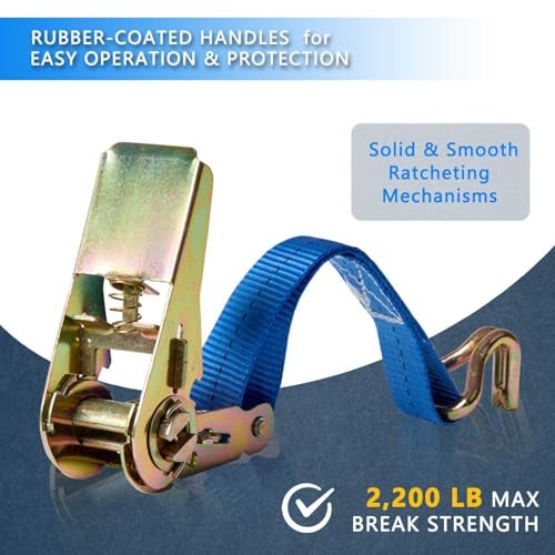Sweecomb Ratchet Straps (4-Pack), 1 Inch x 16.4 Feet (2200lb Break Strength) with Sturdy Metal Hooks, 1x Work Gloves, Heavy Duty Tie Down Straps for Truck, Cargo Trailer, Motorcycle, Luggage, Moving (Blue) - Image 3