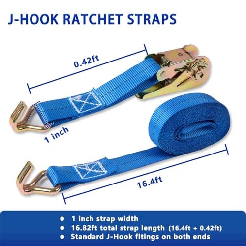 Sweecomb Ratchet Straps (4-Pack), 1 Inch x 16.4 Feet (2200lb Break Strength) with Sturdy Metal Hooks, 1x Work Gloves, Heavy Duty Tie Down Straps for Truck, Cargo Trailer, Motorcycle, Luggage, Moving (Blue) - Image 2