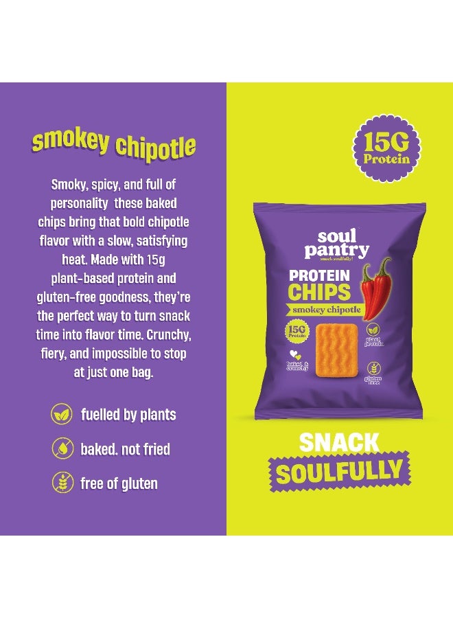 Soul Pantry Protein Chips – 10 Pack Smokey Chipotle Flavor | High Protein, Gluten Free, Healthy Snack | Plant-Based Baked Chips, Non-Gmo |