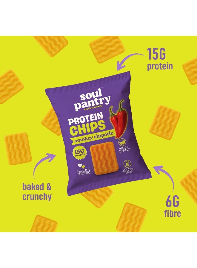 Soul Pantry Protein Chips – 10 Pack Smokey Chipotle Flavor | High Protein, Gluten Free, Healthy Snack | Plant-Based Baked Chips, Non-Gmo |