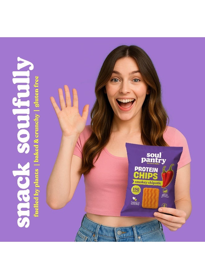 Soul Pantry Protein Chips – 10 Pack Smokey Chipotle Flavor | High Protein, Gluten Free, Healthy Snack | Plant-Based Baked Chips, Non-Gmo |