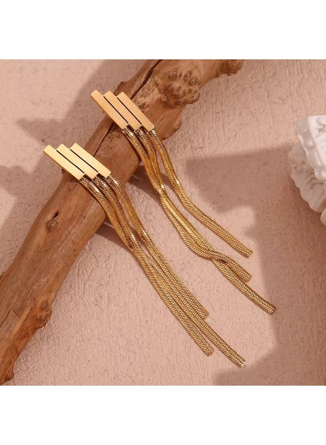 316 Stainless Steel Waterproof & Tarnish-Proof Snake Chain Tassel Drop Earrings - Image 5