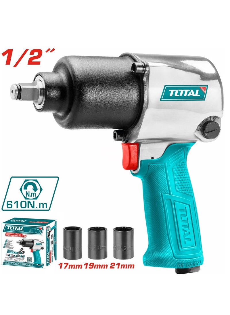 TOTAL Super Total Air Impact Wrench Twin Hammer – 1/2" Square Drive, 610Nm Torque, Perfect for Heavy-Duty Automotive Use Impact Gun for Auto Repair, Changing Tires and Automobile  - Image 1