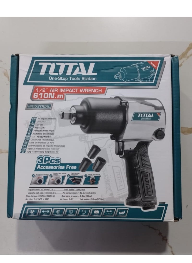 TOTAL Super Total Air Impact Wrench Twin Hammer – 1/2" Square Drive, 610Nm Torque, Perfect for Heavy-Duty Automotive Use Impact Gun for Auto Repair, Changing Tires and Automobile  - Image 4