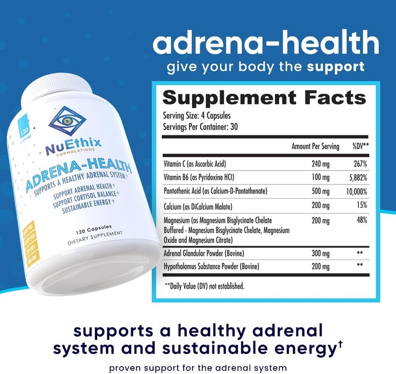 NuEthix Formulations AdrenaHealth Dietary Supplement Support Cortisol Health Energy Levels Mood Moderation Adrenal Support Supplements for Women  Men Fatigue Supplement  120 Capsules - Image 5