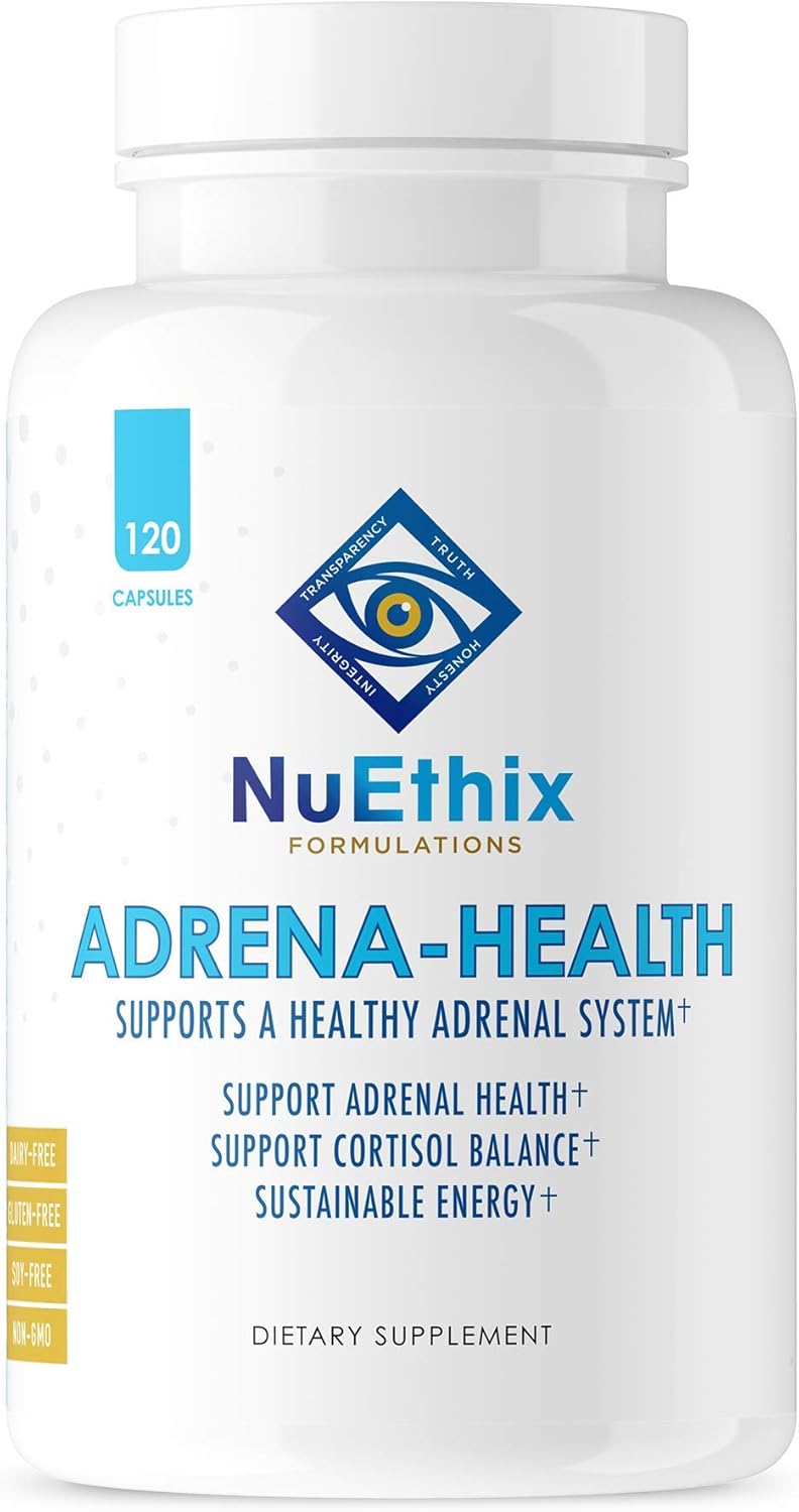 NuEthix Formulations AdrenaHealth Dietary Supplement Support Cortisol Health Energy Levels Mood Moderation Adrenal Support Supplements for Women  Men Fatigue Supplement  120 Capsules - Image 1