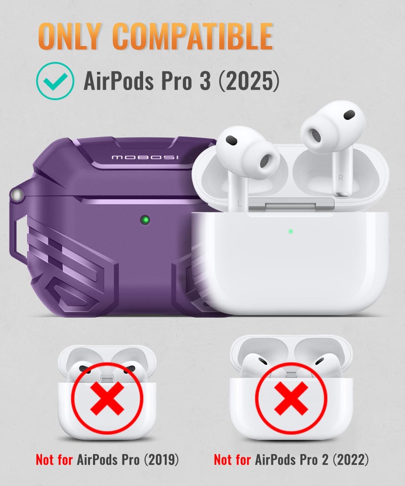 MOBOSI for AirPods Pro 3 Case with Lock, Compatible with AirPod Pro 3rd Generation Case [Compatible with MagSafe], Military Grade Protective Cover with Cleaner Kit & Keychain for Men(2025), Purple - Image 2