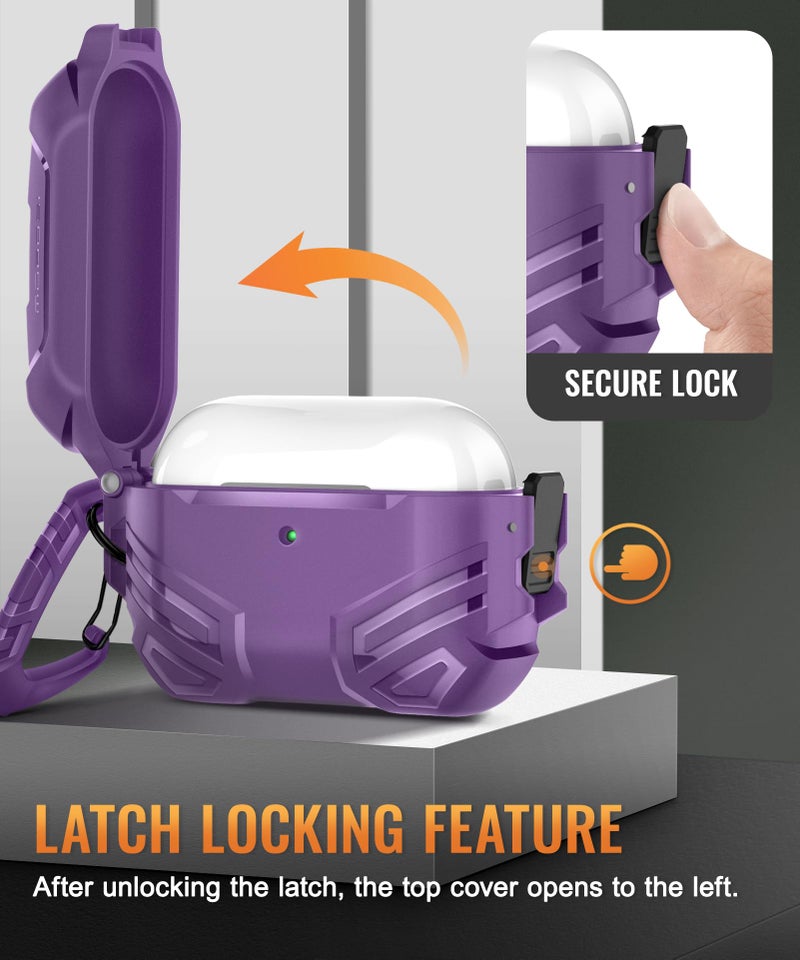 MOBOSI for AirPods Pro 3 Case with Lock, Compatible with AirPod Pro 3rd Generation Case [Compatible with MagSafe], Military Grade Protective Cover with Cleaner Kit & Keychain for Men(2025), Purple - Image 4