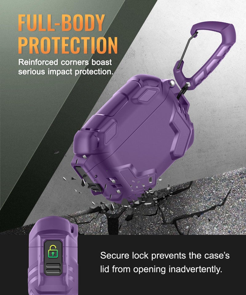 MOBOSI for AirPods Pro 3 Case with Lock, Compatible with AirPod Pro 3rd Generation Case [Compatible with MagSafe], Military Grade Protective Cover with Cleaner Kit & Keychain for Men(2025), Purple - Image 5