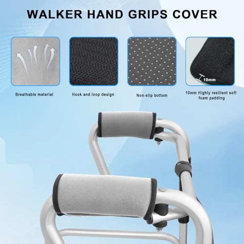 Bcautay 2 Pack Walker Handle Cushions Walker Grip Covers Pads Walker Padded Hand Grip Covers for Rolling Wheelchair Walker Elderly Grippers Rollator Handle (Grey) - Image 3