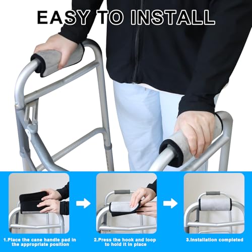 Bcautay 2 Pack Walker Handle Cushions Walker Grip Covers Pads Walker Padded Hand Grip Covers for Rolling Wheelchair Walker Elderly Grippers Rollator Handle (Grey) - Image 4