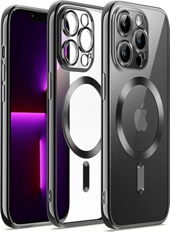 Next store Magnetic Clear Case for iPhone 13 Pro Max [Support Magsafe Charger] with Camera Lens Protector Full Protection TPU Shockproof Cover (Black)