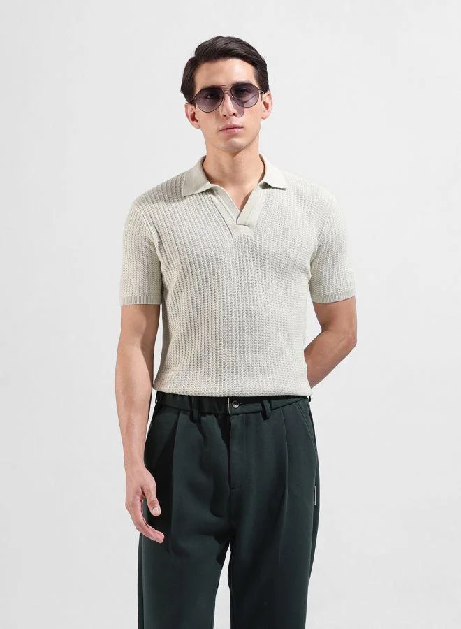 The Indian Garage Co Men Slim Fit Textured Polo Neck Half Sleeves T-Shirt