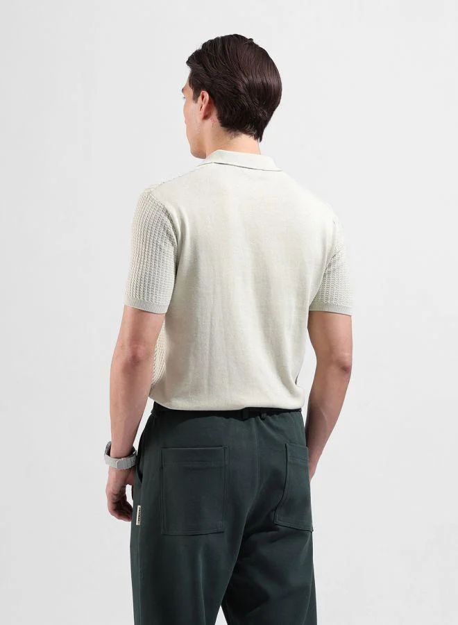 The Indian Garage Co Men Slim Fit Textured Polo Neck Half Sleeves T-Shirt