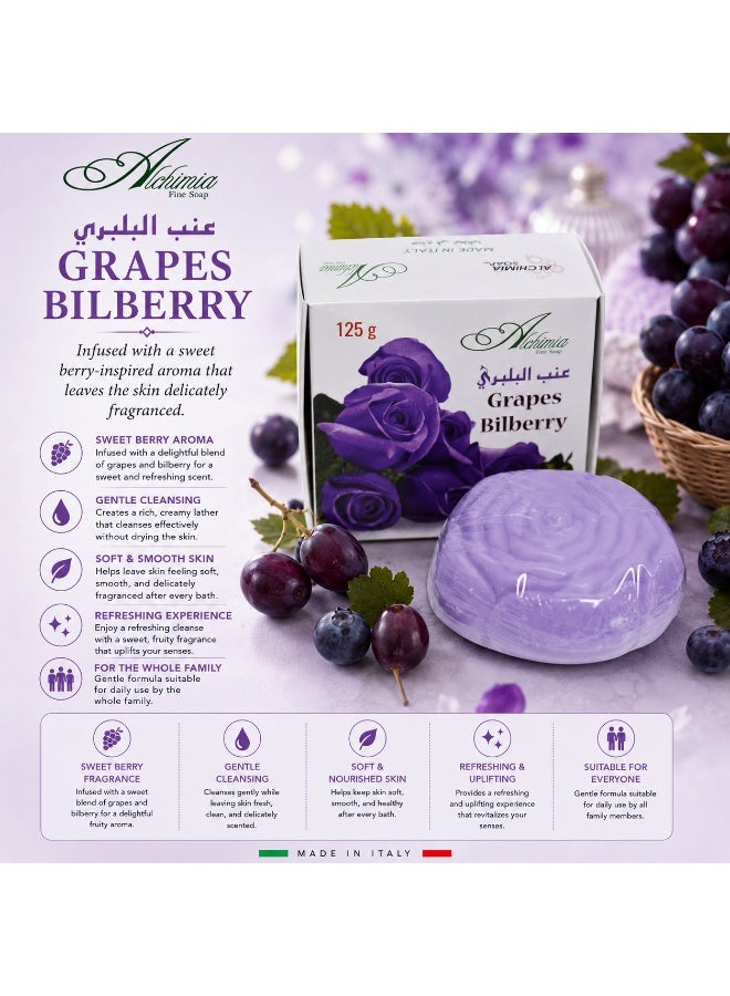 Alchimia Rose Soap Grapes & Bilberry 125G | Natural Italian Vegetable Soap for Soft & Radiant Skin |Enriched with antioxidant protection | Suitable for all skin types - Image 4