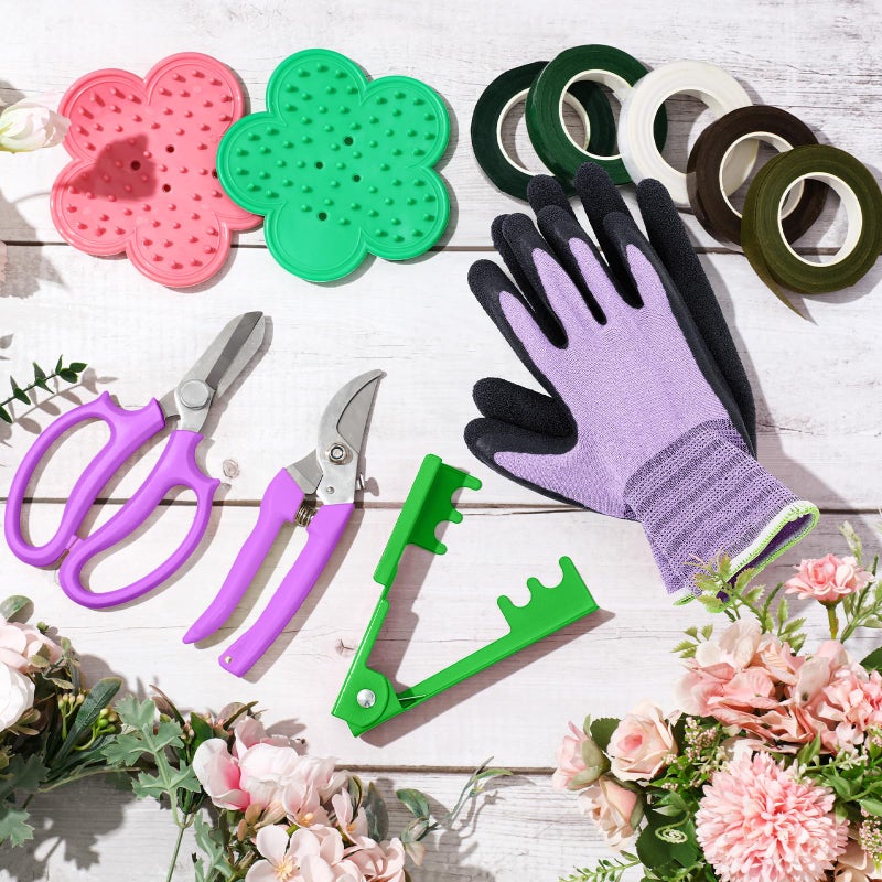 WILLBOND 121 Pcs Floral Arrangement Tool Kit, Valentine Rose Thorn Remover Pruner Trimmer Gloves 22/26 Gauge Paddle Tie Stem Pearl Corsage Pin Pruning Shears, Florist Tool Gift for Women - Image 4