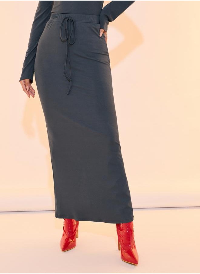 Styli - Solid Knitted Top & Skirt with Drawstring Co-Ords Set - Image 1