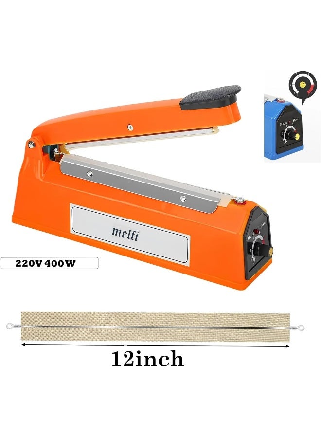 melfi Electric Impulse Heat Sealer Bag Sealing Machine With Extra Replaceable Element And Grip Ideal For Food Storage Packaging And Sealing Pe/Pp Bags 220-240V 400W 12Inch - Image 2