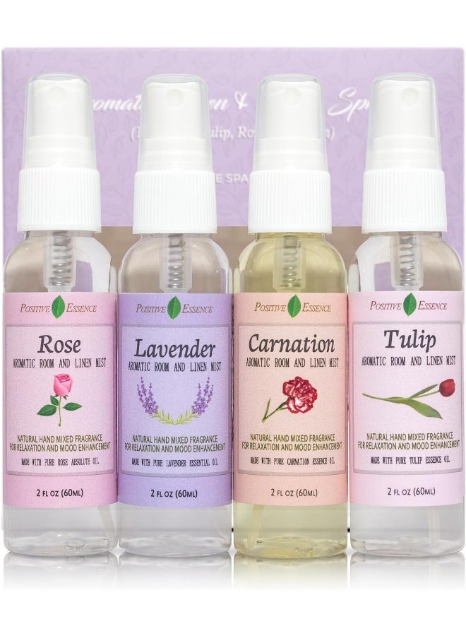 Positive Essence Pillow Spray Floral Gift Set, 4-Pack 61 Ml (Lavender, Carnation, Rose, And Tulip) Natural Pillow Sprays Made With Pure Essential Oils And Minimal Ingredients, Bathroom Spray  - Image 5