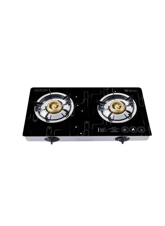 Black double burner glass gas stove  - Image 1