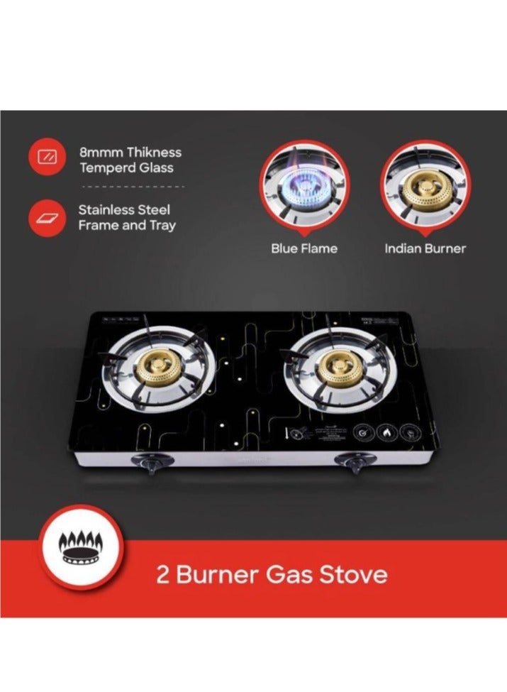 Black double burner glass gas stove  - Image 2