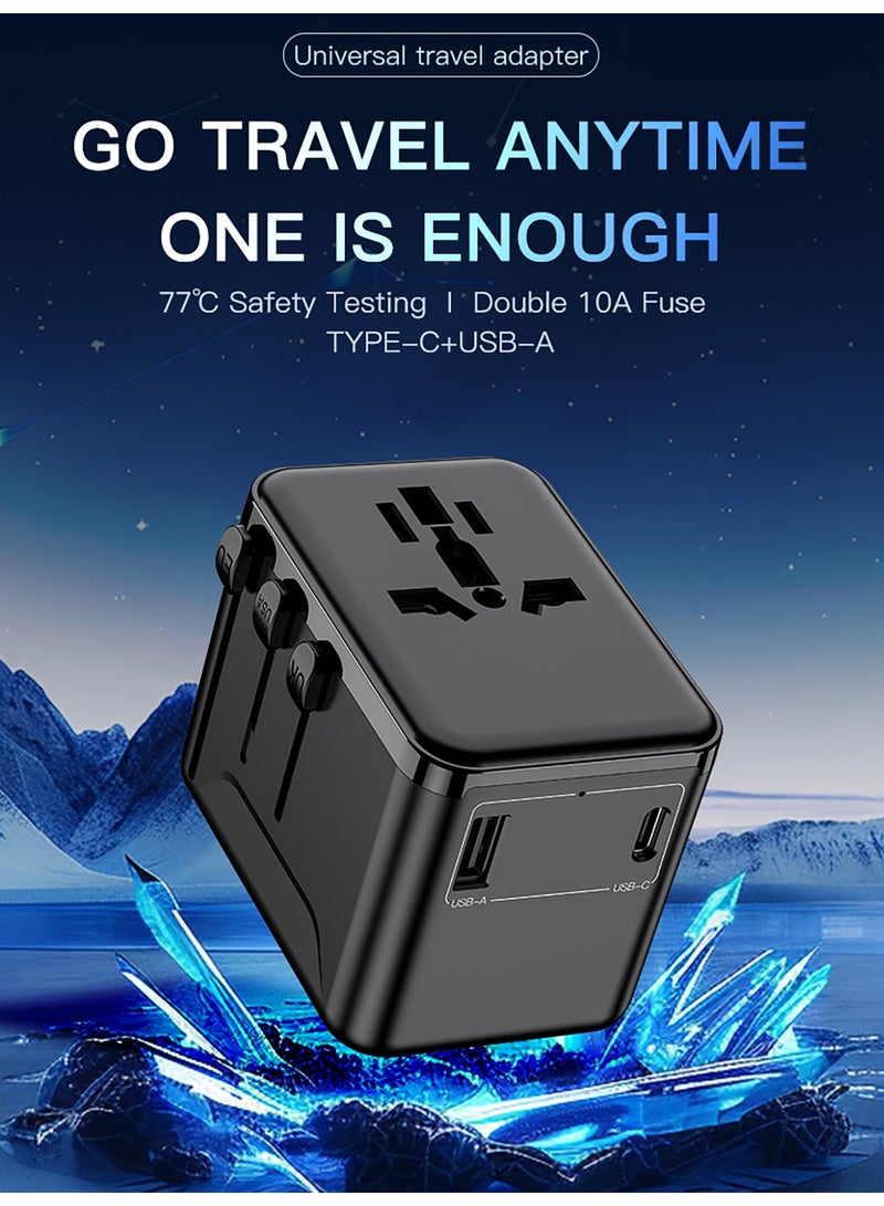 BESTIS Universal Travel Adapter 1A1C, Worldwide Plug Converter with USB-C & USB-A Ports, All-in-One International Adapter for US/EU/UK/AUS, 2500W Fast Charging - Image 1