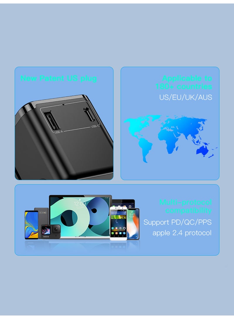 BESTIS Universal Travel Adapter 1A1C, Worldwide Plug Converter with USB-C & USB-A Ports, All-in-One International Adapter for US/EU/UK/AUS, 2500W Fast Charging - Image 2