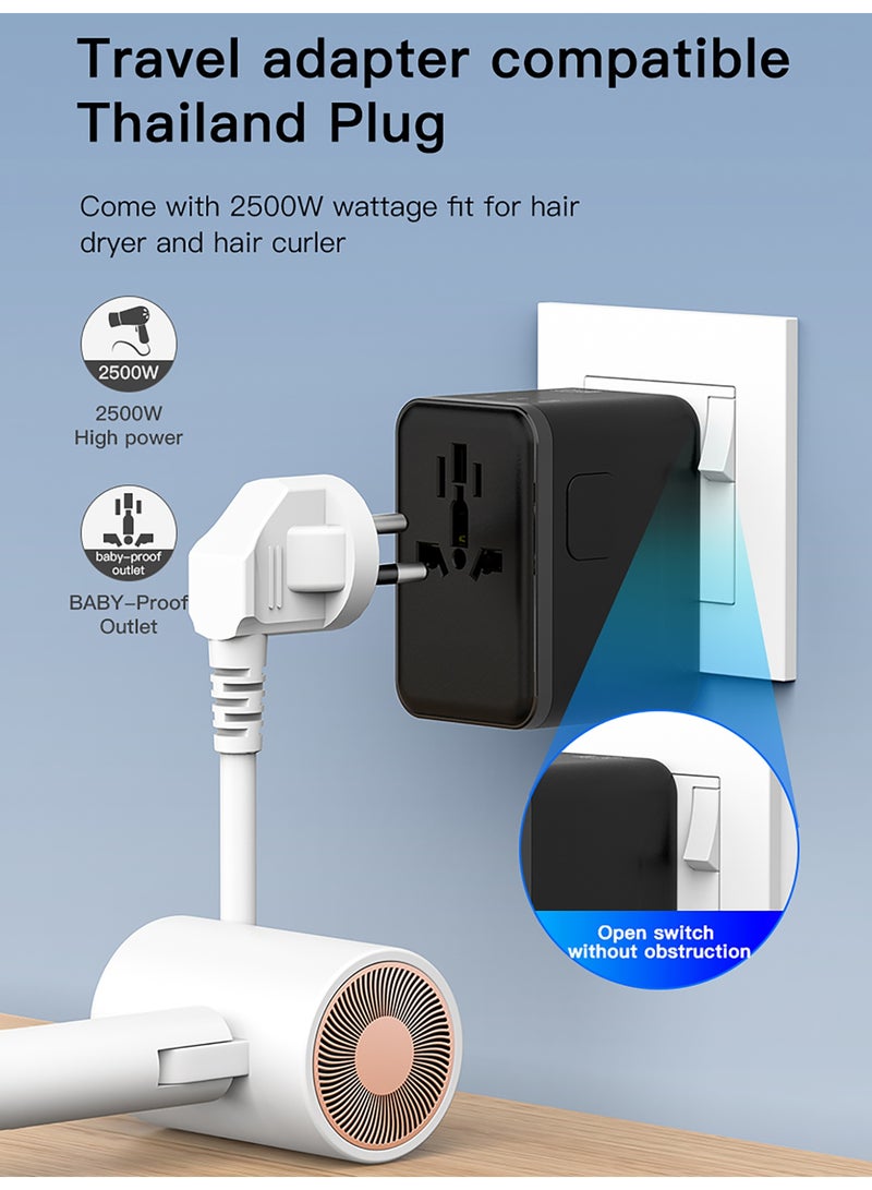 BESTIS Universal Travel Adapter 1A1C, Worldwide Plug Converter with USB-C & USB-A Ports, All-in-One International Adapter for US/EU/UK/AUS, 2500W Fast Charging - Image 5