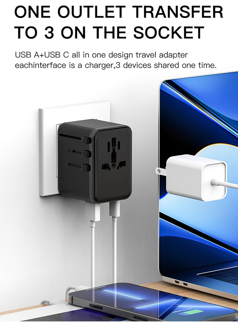 BESTIS Universal Travel Adapter 1A1C, Worldwide Plug Converter with USB-C & USB-A Ports, All-in-One International Adapter for US/EU/UK/AUS, 2500W Fast Charging - Image 3