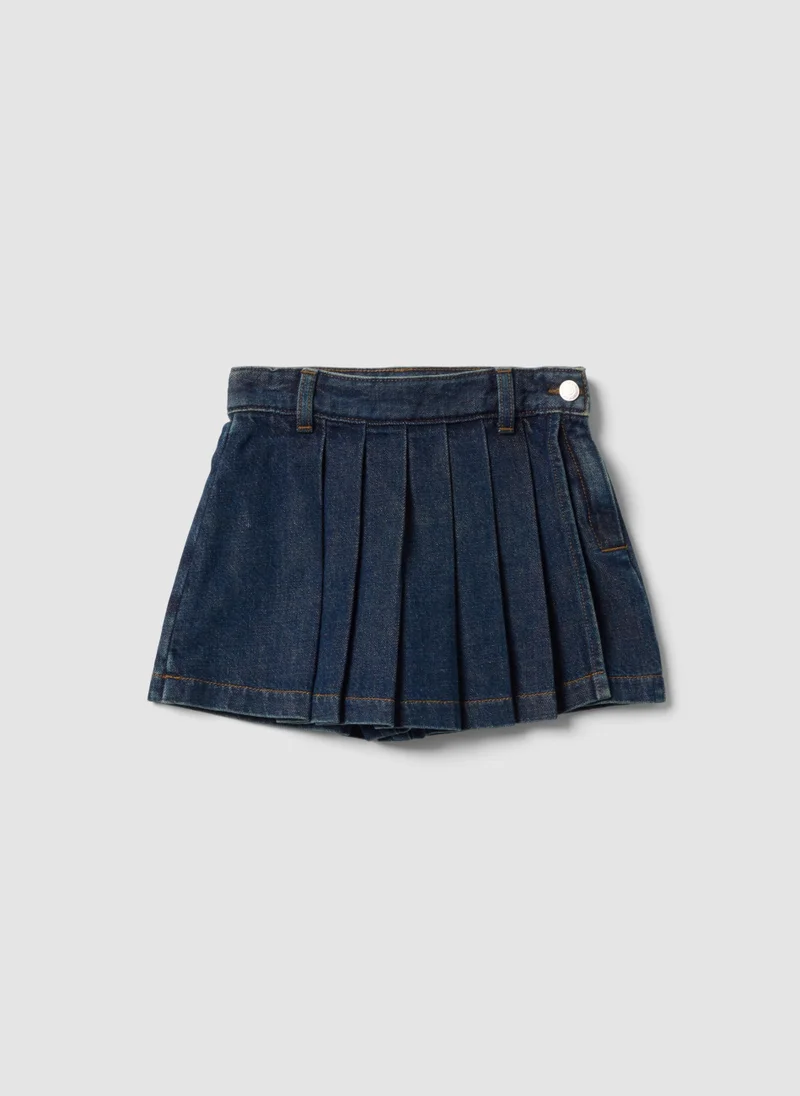 Ovs OVS Blue denim skort in pure cotton with pleats for girls