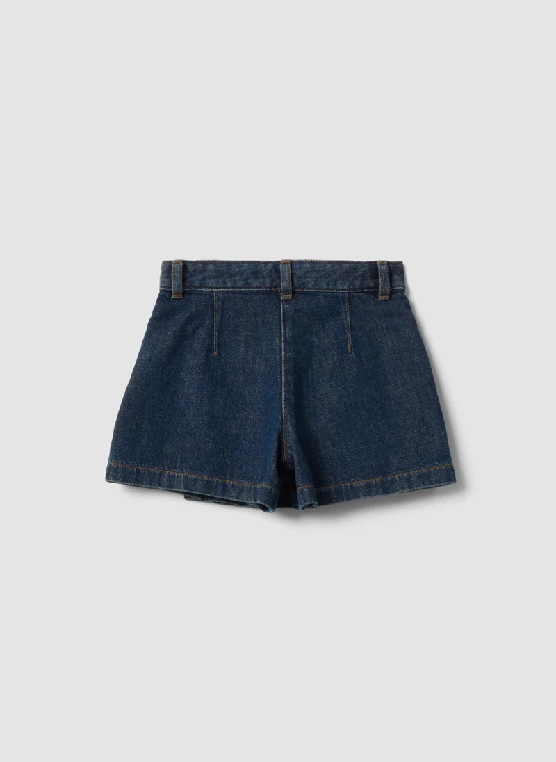 Ovs OVS Blue denim skort in pure cotton with pleats for girls