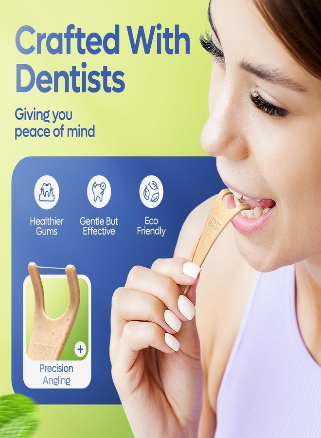 SmartLifeco Eco-Friendly Angled Dental Floss Picks (200ct - Made with Straw Wheat Blend, Superior Anti-Shred Thread for Molars & Back Teeth, Tooth Pick Stick for Adults, Soft on Gums, Vegan, Mint - Image 3