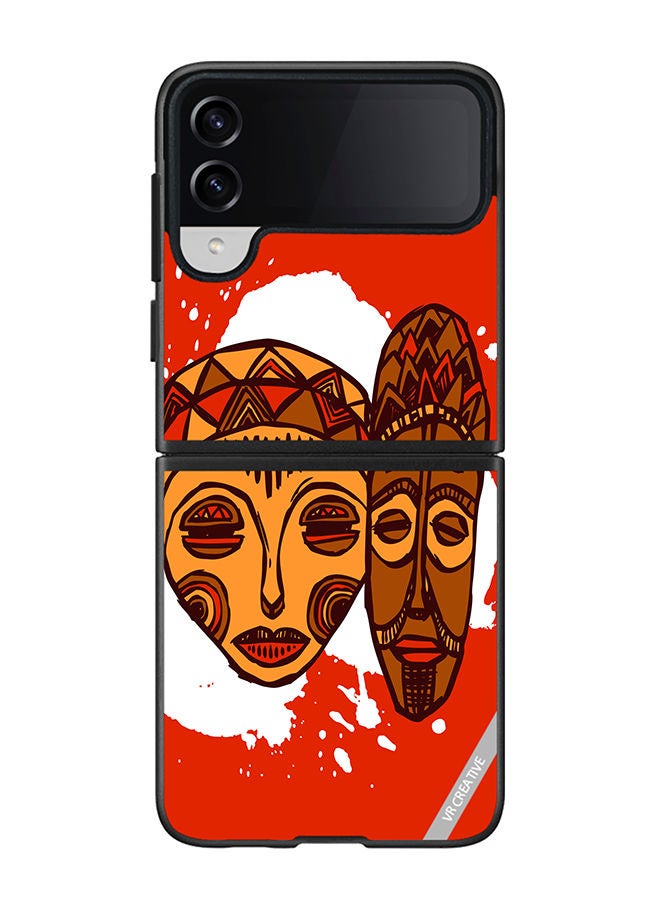 VR CREATIVE Protective Case Cover For Samsung Galaxy Z Flip4 African Masks Design Multicolour - Image 1