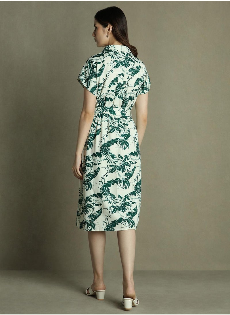 Dennis Lingo Women's Green Polyester Blend Printed Regular Fit Dress  - Image 3