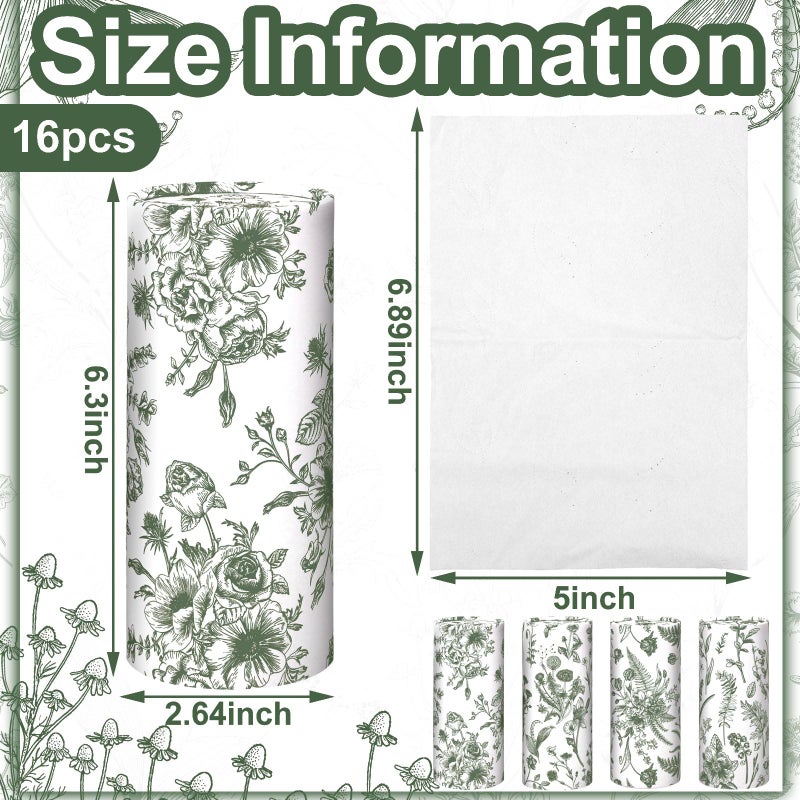 Zonon 8 Pcs Car Tissues Holder Sage Green Floral Round Box with Facial Tissue Bulk Flower Car Tissues Cylinder with 50 Sheets Face Towel Fit for Fall Cube Box Vintage Round Tubes Cup Holder Container - Image 4
