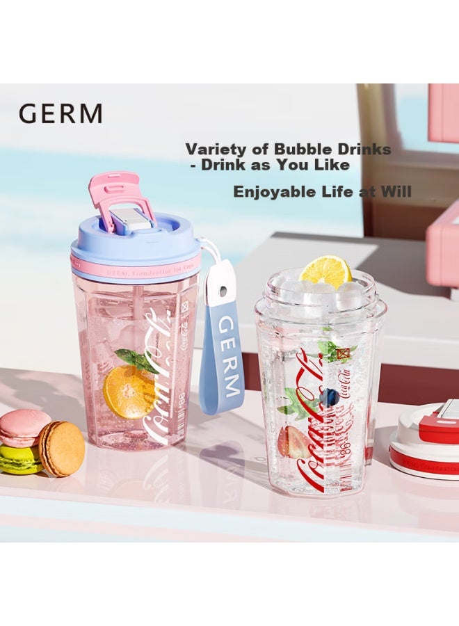 Germ Cola Coffee Cup, Women's Stylish Plastic Water Bottle With Straw, Dual-use Portable Cup, 680ml, Pink And Blue - Image 3