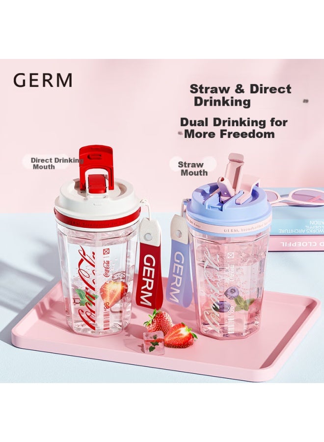 Germ Cola Coffee Cup, Women's Stylish Plastic Water Bottle With Straw, Dual-use Portable Cup, 680ml, Pink And Blue - Image 2