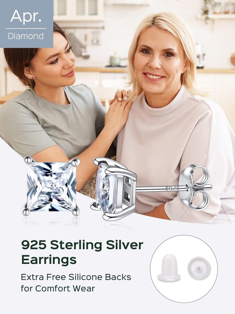 ChicSilver أقراط فضة استرلينية 925 على شكل قلب/دائري/قطع أميرة مع حجر الميلاد للنساء مجوهرات عيد الميلاد مع علبة هدايا - Image 5