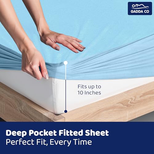 GADDA CO 100% Waterproof Premium Mattress Protector for Double Bed King Size 78x72 Inches / 6.5x6 ft| Cotton Feel Mattresses Cover |360° Elastic Fitted | Fits Upto 10 Inch | Bed Protector Cover | Blue - Image 5