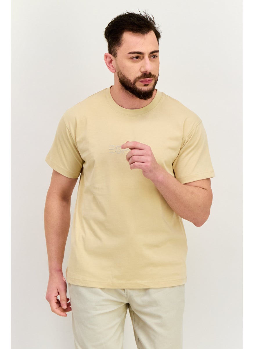 ESPRIT Men Crew Neck Short Sleeve Brand Logo T-Shirt, Light Beige  - Image 1