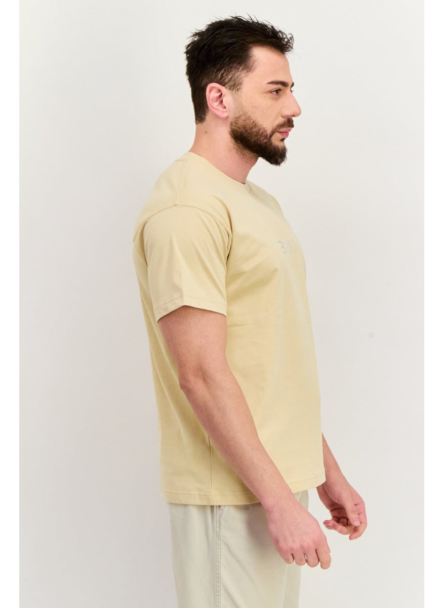 ESPRIT Men Crew Neck Short Sleeve Brand Logo T-Shirt, Light Beige  - Image 3