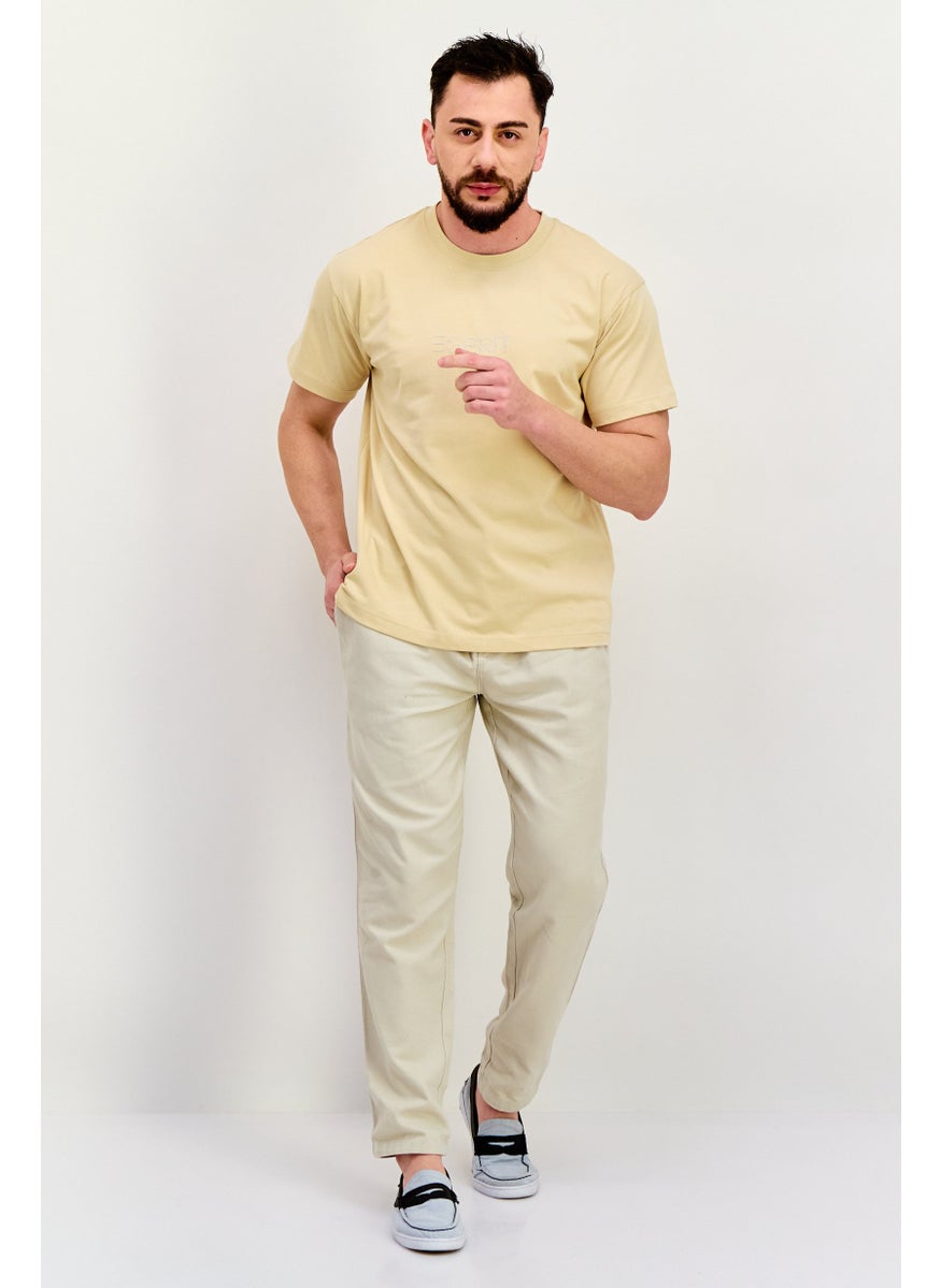 ESPRIT Men Crew Neck Short Sleeve Brand Logo T-Shirt, Light Beige  - Image 2