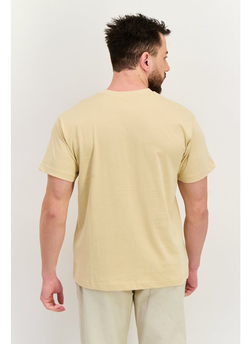 ESPRIT Men Crew Neck Short Sleeve Brand Logo T-Shirt, Light Beige  - Image 4