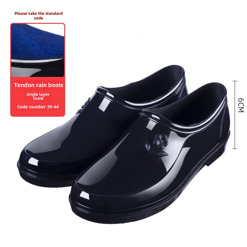 Wholesale Kitchen Anti-slip Mens Low-cut Rain Boots 0889 pure black women 