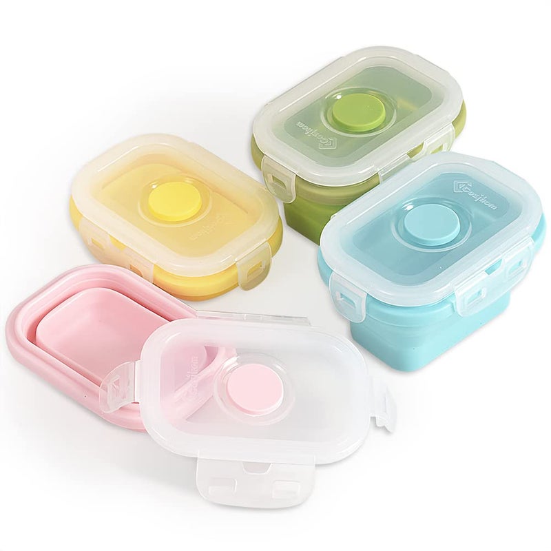 Cozihom Collapsible Silicone Food Storage Container, Portion Control Container with Clip-on Lid, Stackable, Space Saving, Microwave/Fridge/Freezer/Dishwasher Safe, 5 Oz, Pack of 4 - Image 3