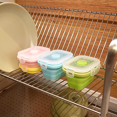 Cozihom Collapsible Silicone Food Storage Container, Portion Control Container with Clip-on Lid, Stackable, Space Saving, Microwave/Fridge/Freezer/Dishwasher Safe, 5 Oz, Pack of 4 - Image 2
