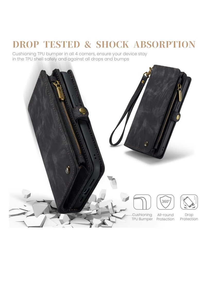 CaseMe Protective Phone Cover Case Wallet Case For Apple iPhone 15 Pro Max, 2 in 1 Detachable Premium Leather Magnetic Zipper Pouch Wristlet Flip Phone Case (Black)  - Image 5