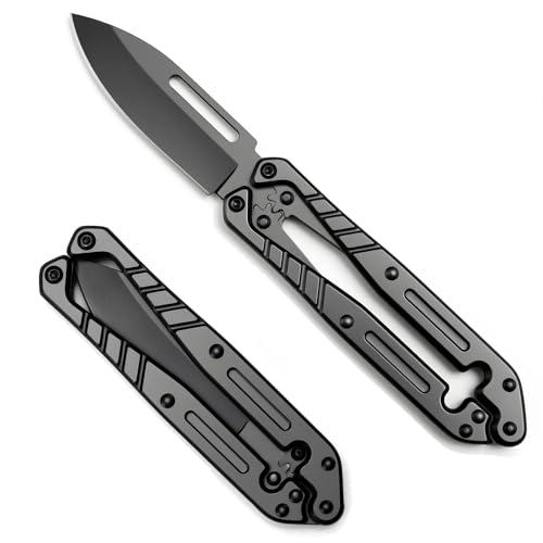 Silaoburi Automatic Utility Knife,All Metal Construction Carbon Stainless Steel Blade,Quick Change Retractable Box Cutter,3.1" Blade Small EDC Knife,Great Gift for Men Black - Image 1