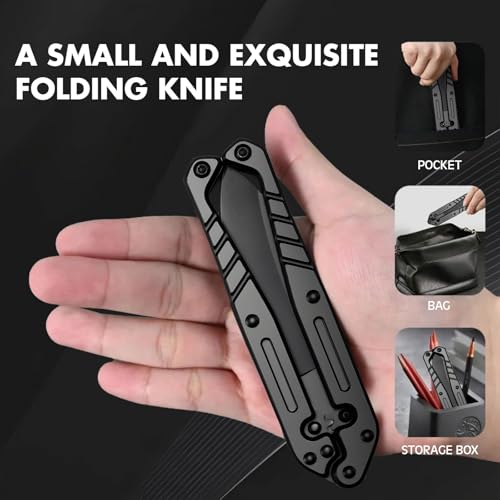 Silaoburi Automatic Utility Knife,All Metal Construction Carbon Stainless Steel Blade,Quick Change Retractable Box Cutter,3.1" Blade Small EDC Knife,Great Gift for Men Black - Image 4